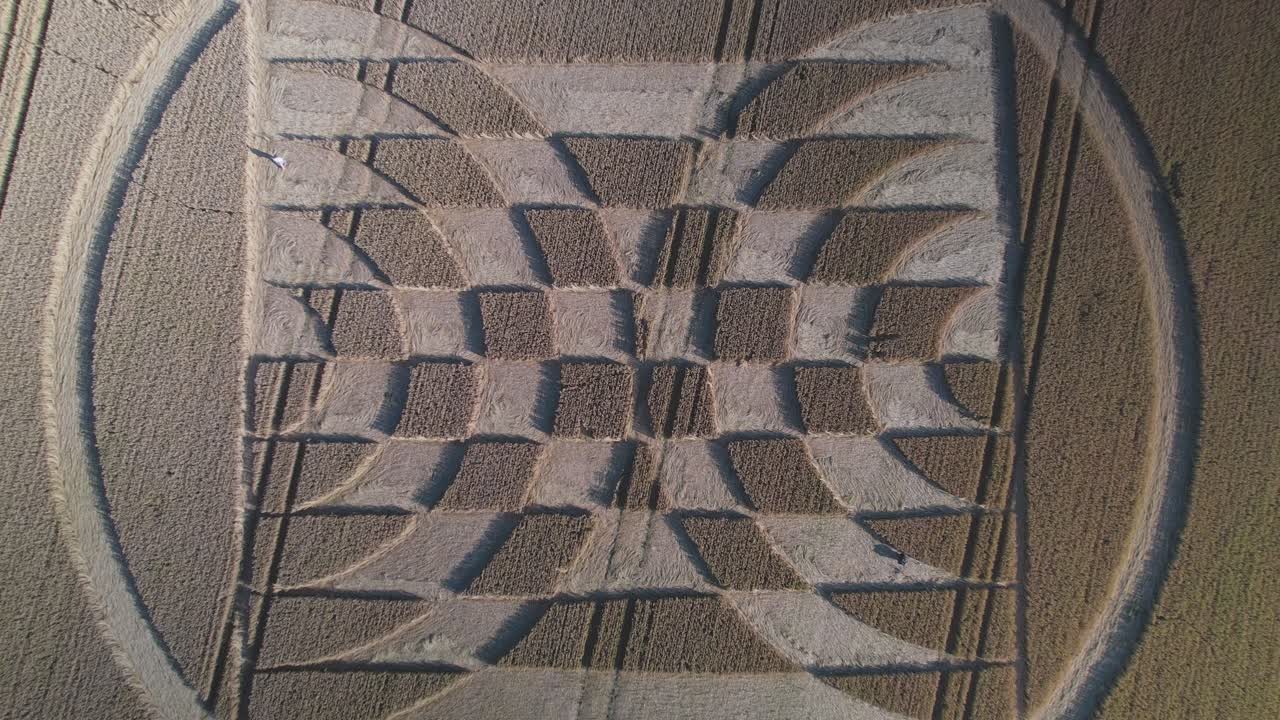 верхний снимок круга на желтом поле зерновых культур возле шоссе станции мичелдевер, великобритания