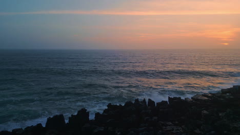 calm marine evening dusk with picturesque ocean gray horizon. aerial sea waves