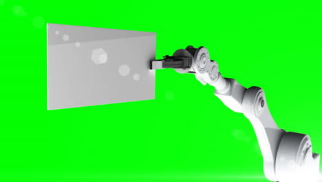 video generado digitalmente de un brazo robótico rojo sosteniendo una tarjeta en blanco