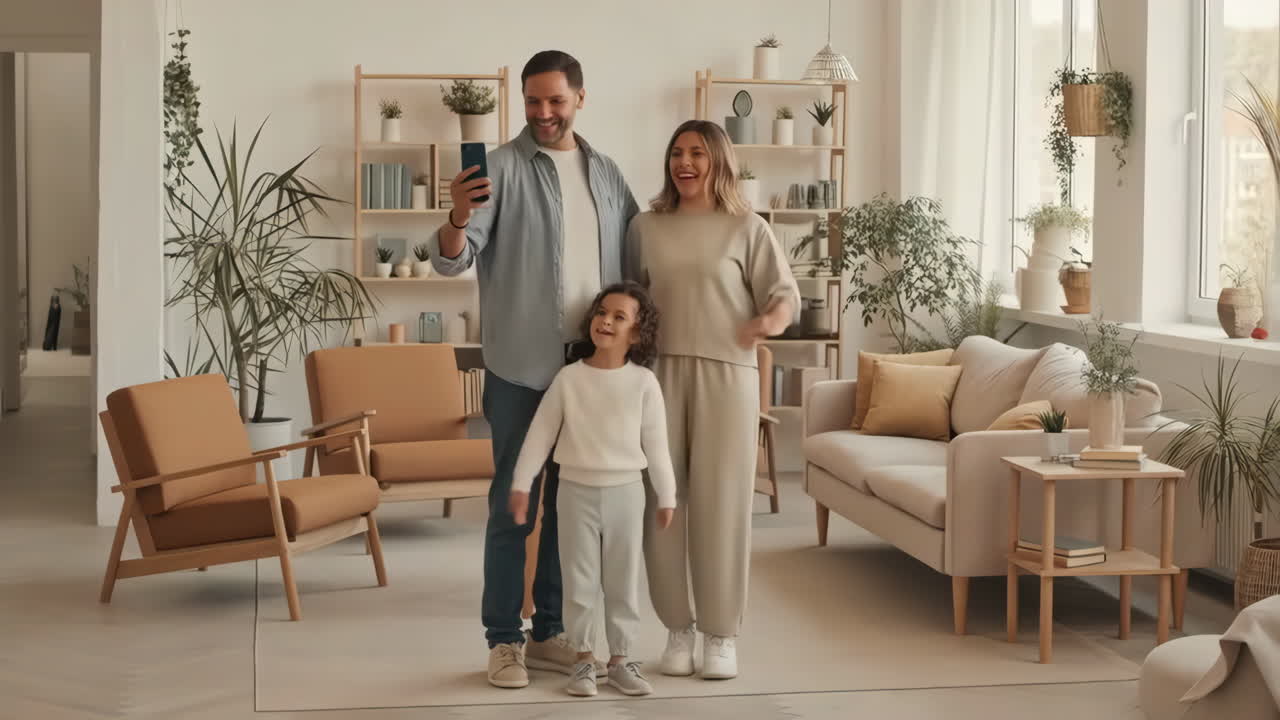 Family taking selfie at home