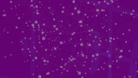 animación de puntos conectados con líneas y patrón abstracto contra un fondo púrpura.