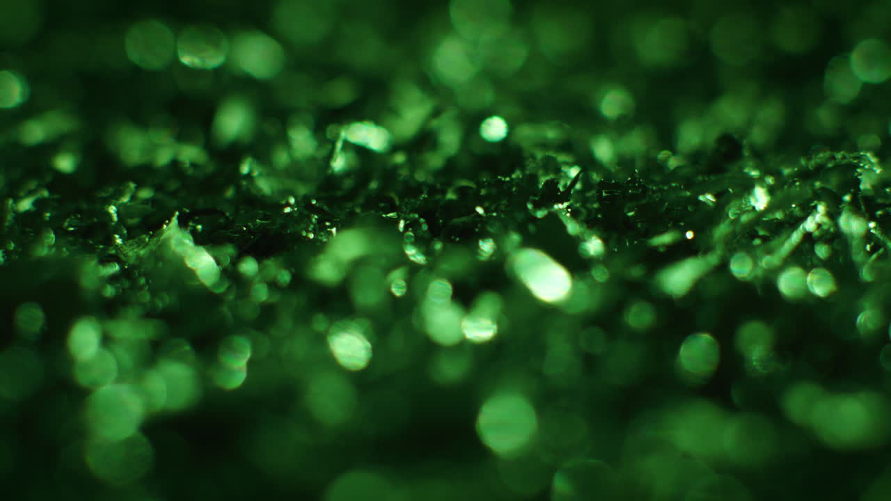 Emerald color metal fillings in macro