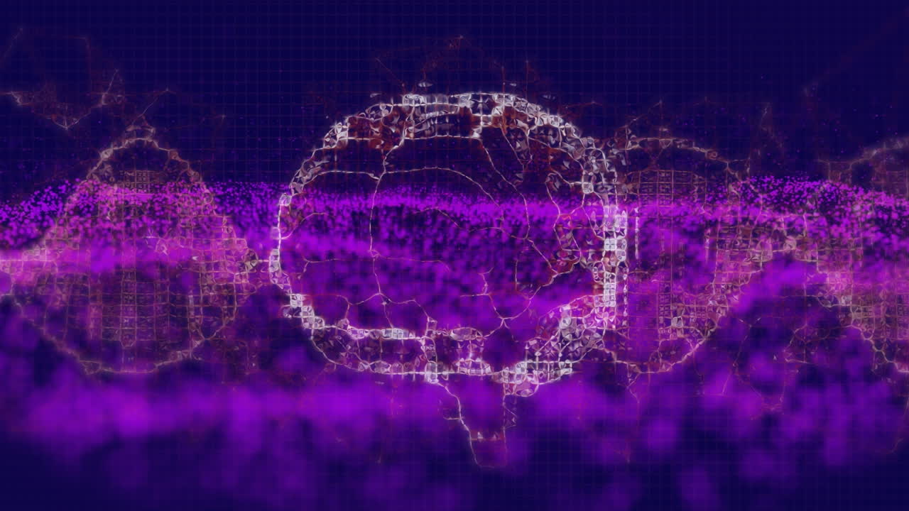 Animation of human brain and purple wave on dark blue background