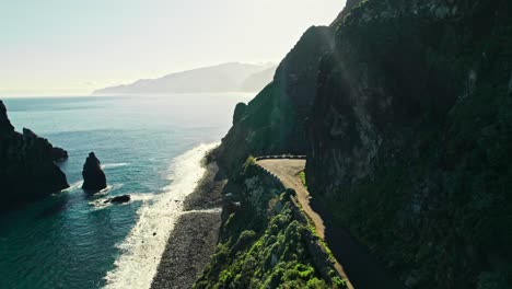 coastal road with tunnel - aerial view