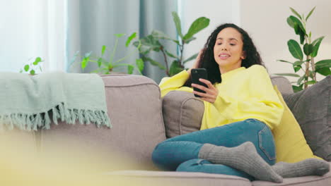 woman with smile, smartphone and social media