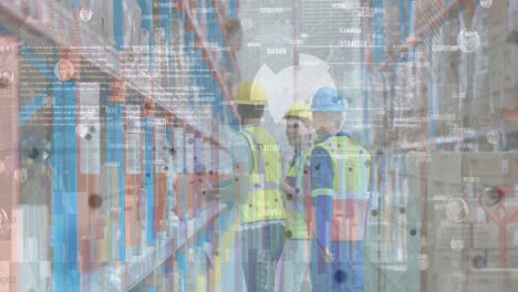 animación del procesamiento de datos financieros sobre los trabajadores en el almacén