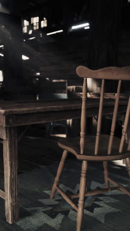 rustic chair and table in a dark room