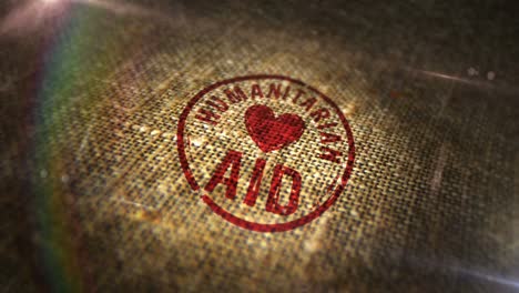 humanitarian aid and help sign stamp on linen sack loop animation