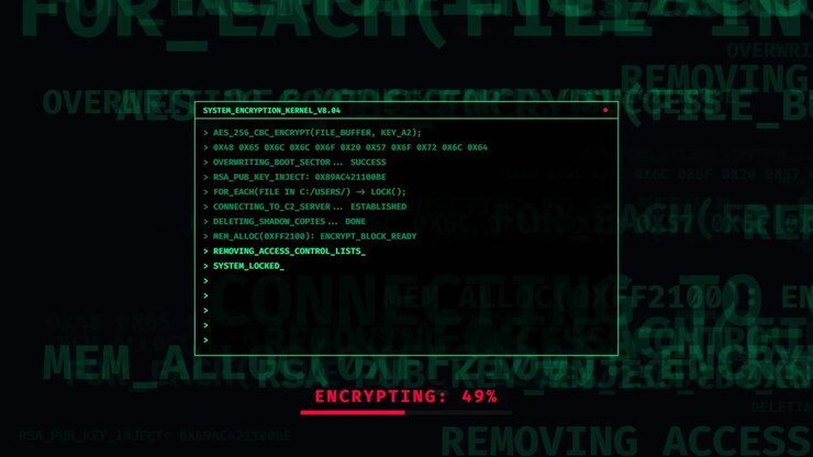 Digital ransomware krypteringsproces på computerskærm