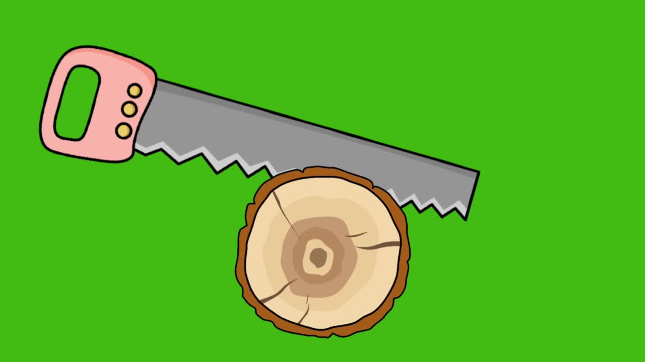 비디오 애니메이션 녹색 화면 목재를 자르는 도끼