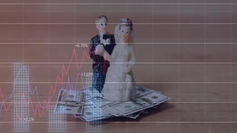 Animation-of-data-processing-over-married-couple-figure-and-banknotes