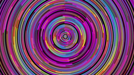 círculos y anillos de varios colores líneas. 3d renderización de fondo abstracto de diferentes partículas redondas 4k bucle sin costuras