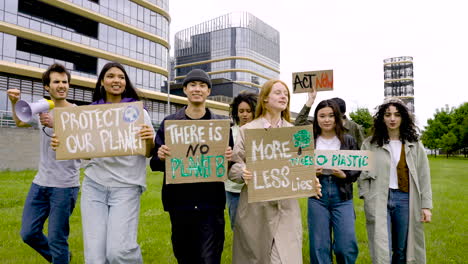 group of  people in a protest with megaphones and placards 3