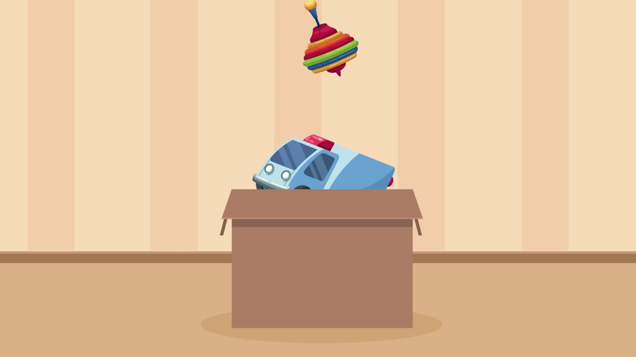 kids toys in box playroom scene