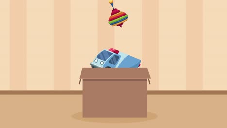 kids toys in box playroom scene