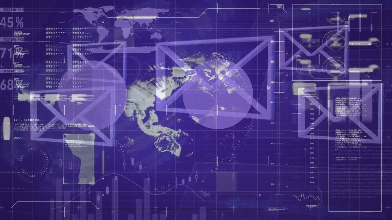 이메일 봉투의 애니메이션, 데이터 처리 및 지구 회전