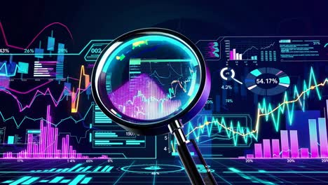 financial market analysis with magnifying glass