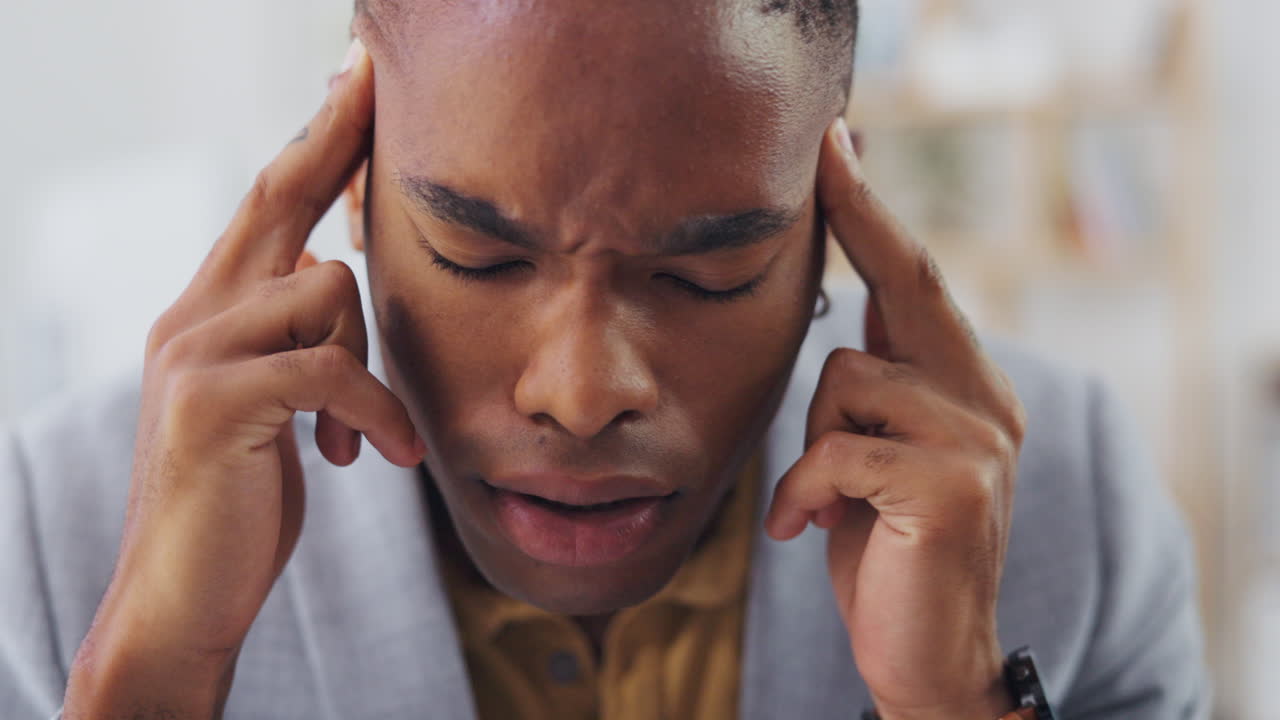 Mental health, headache and black man stress over