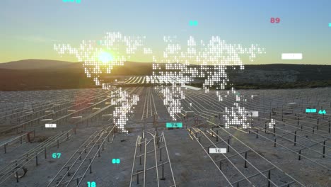 Instalación-De-Una-Nueva-Granja-De-Paneles-Solares-En-El-Campo-Con-Animación-De-Mapa-Mundial