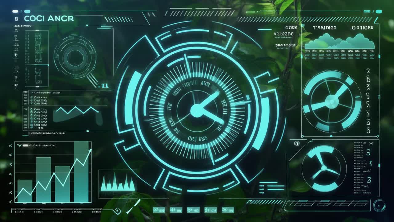 Animated Futuristic HUD Interface with Data Visualizations