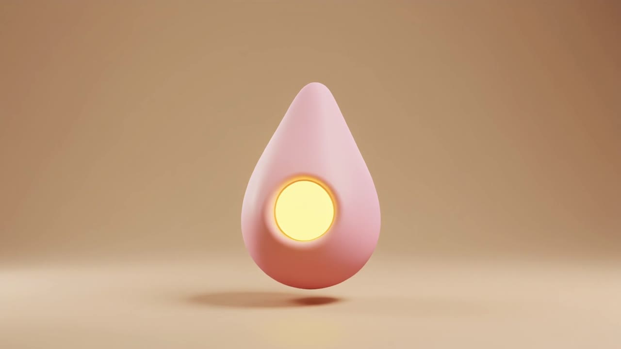 Oggetto astratto a forma di goccia rosa con centro giallo luminoso