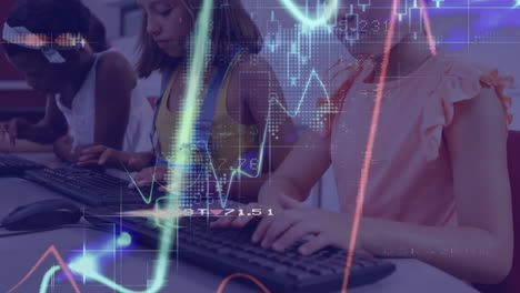 animación del procesamiento de datos financieros en diversos estudiantes que utilizan computadoras