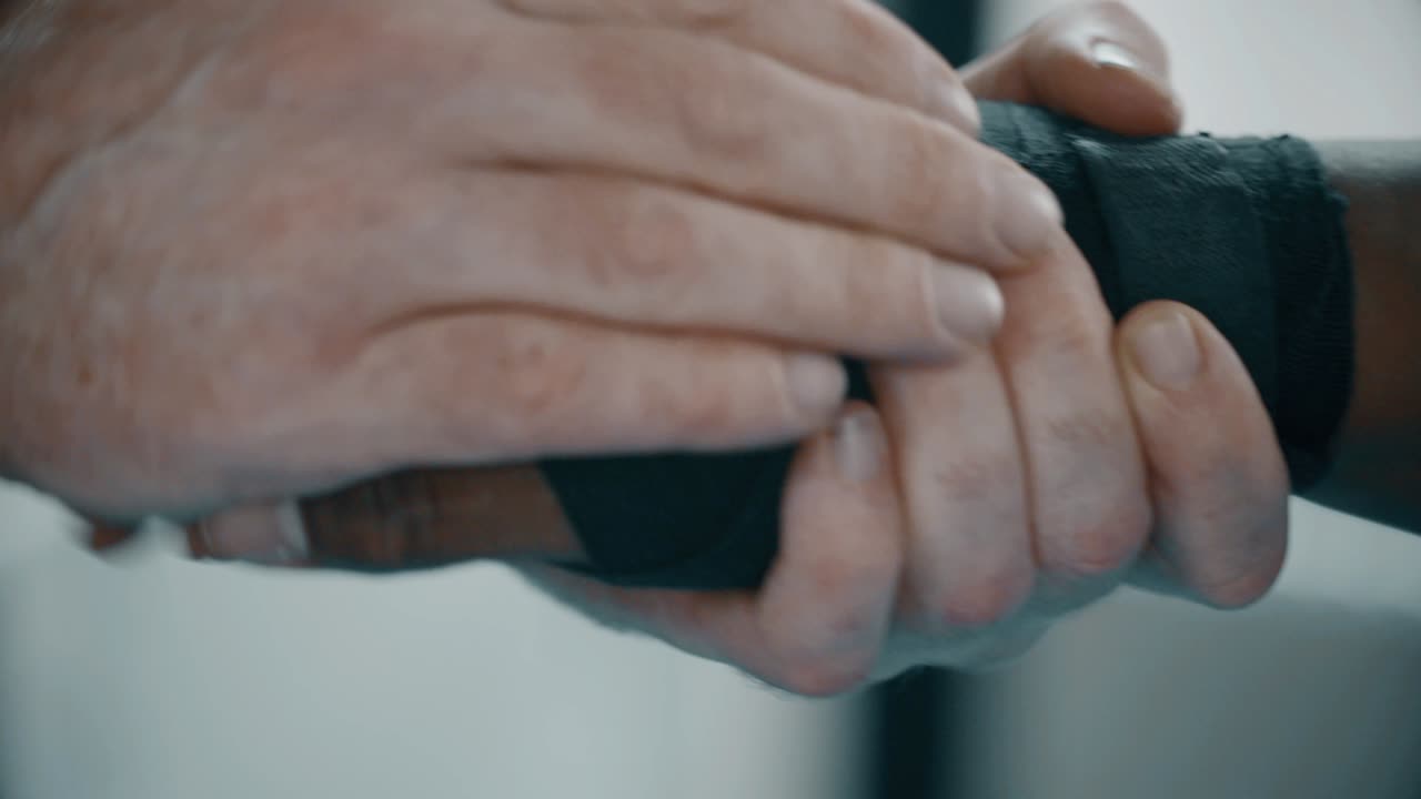 손을 감싼 복서의 cu