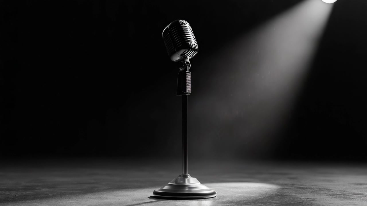 A Classic Microphone Glows in the Spotlight, Capturing the Essence of Music and Performance as It Stands Alone on a Stage Ready for Expression