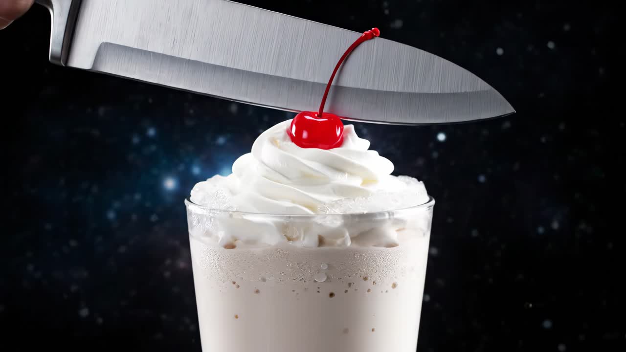 Melkeshake med kirsebær og kniv