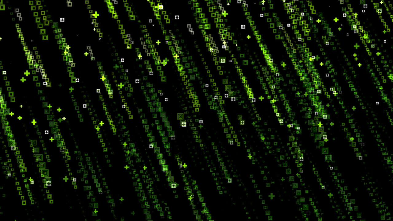 Abstract Digital Rain of Squares and Plus Signs