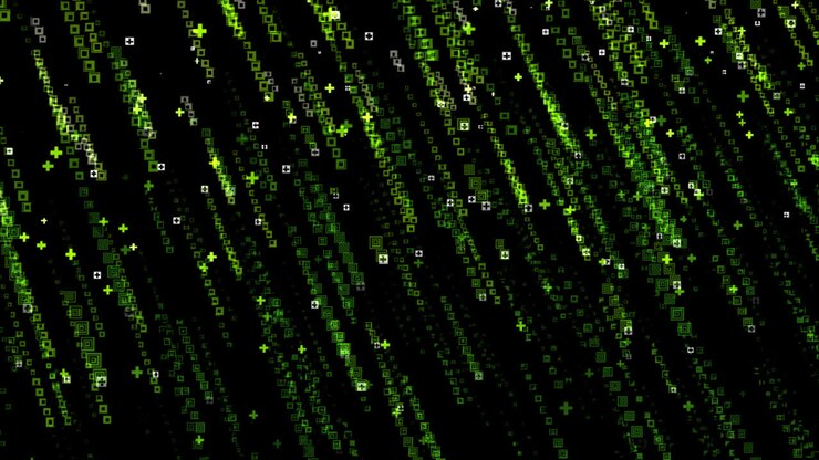 Abstract Digital Rain of Squares and Plus Signs