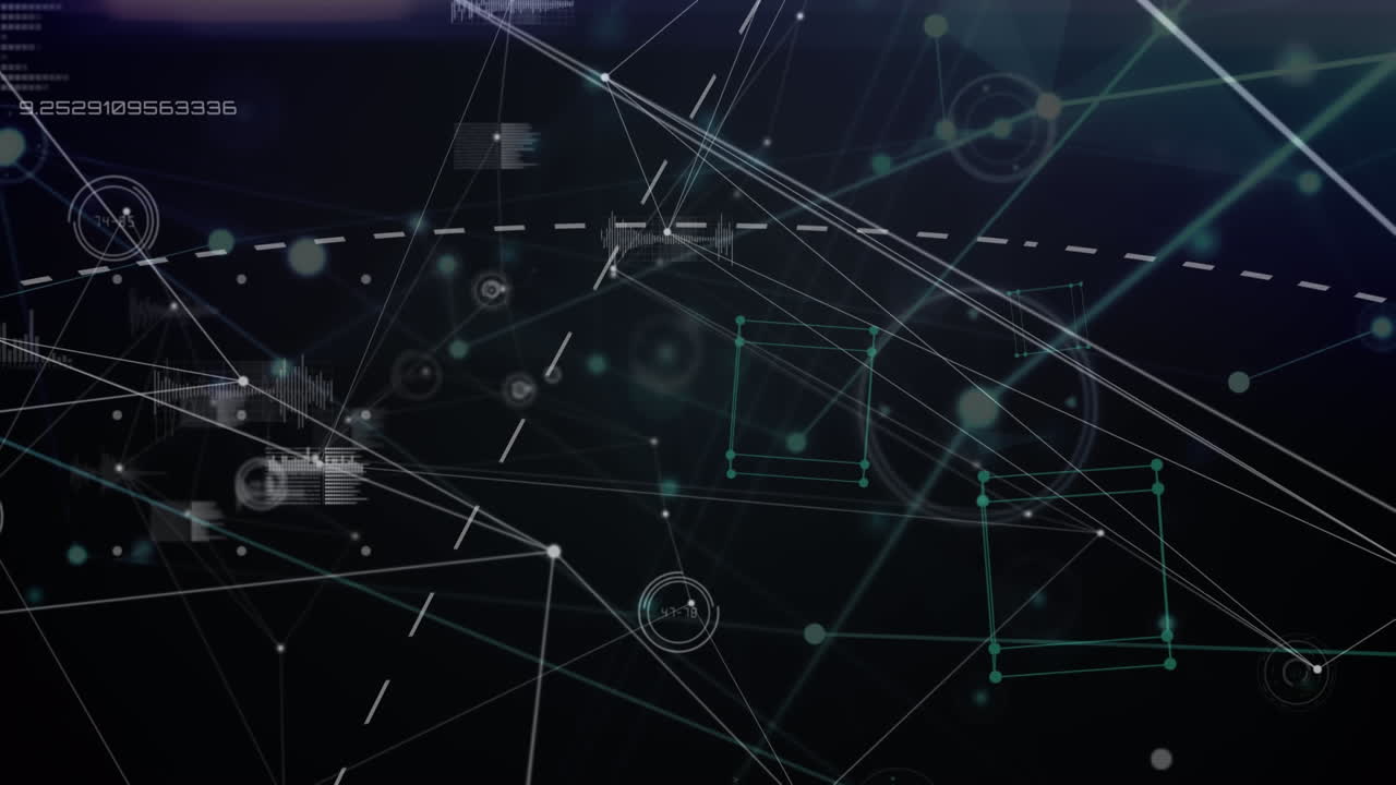 animación digital de la red de conexiones y procesamiento de datos contra un fondo negro