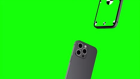 3d render of two smartphone with a green background. rotating in screen. with a green screen for easy keying. computer generated image. easy customizable.