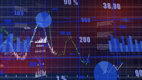 animation of financial data with graphs and charts on digital grid background