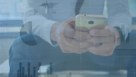 animación de estadísticas y procesamiento de datos financieros sobre el hombre utilizando teléfonos inteligentes