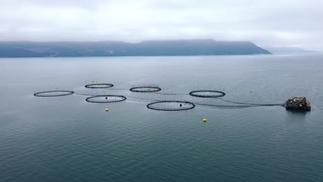 Aerial-footage-Farm-salmon-fishing-in-Norway