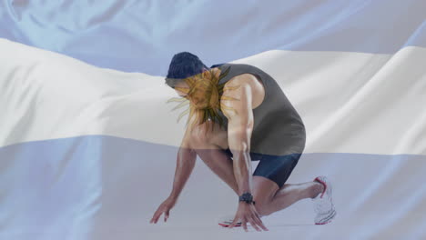 animation of flag of argentina over caucasian male tennis runner