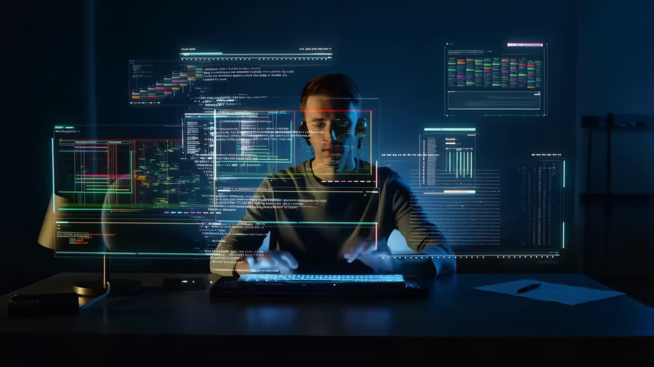 Programmer Working on a Futuristic Interface