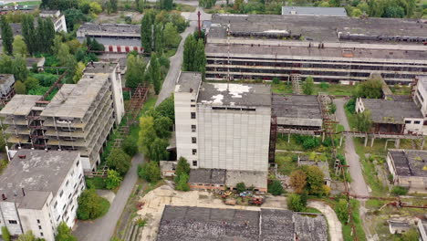 exterior of industrial destroyed buildings. destroyed aerial view of huge territory factory.