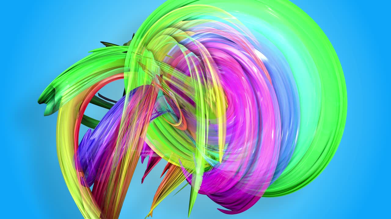 무지개 줄무는 원형으로 움직이고 추상적인 배경으로 휘어집니다.