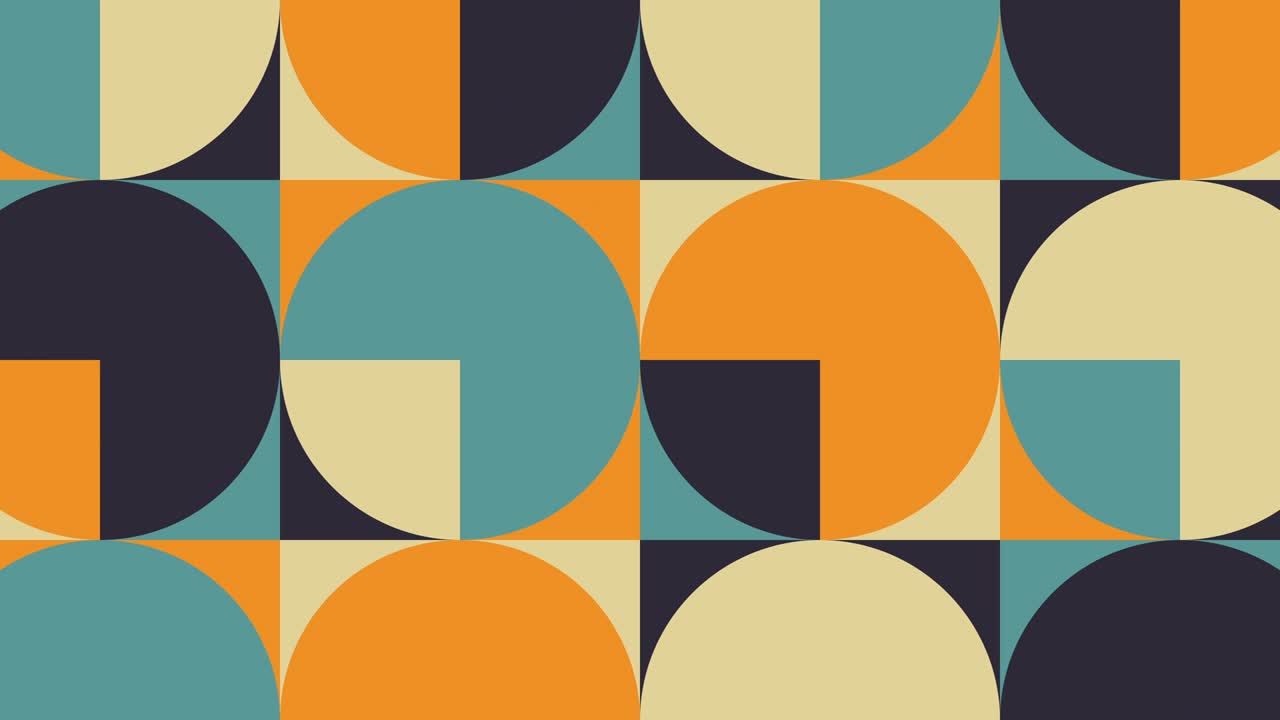 Geometric animated tiles in warm color palette in retro pattern. Motion graphic seamless loop animation in vintage flat style