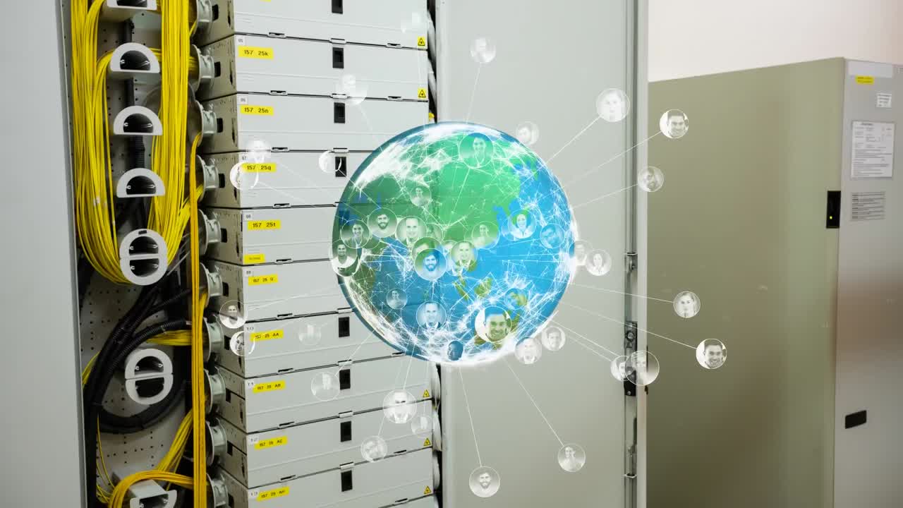 tierra digital girando en un almacén con datos