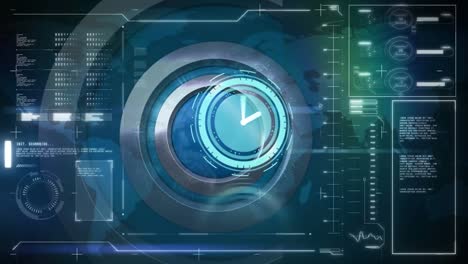 animation of clock moving over data on blue background