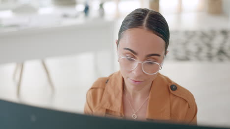 Working,-computer-and-business-woman-in-office