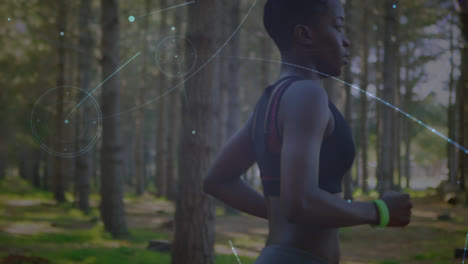 animación de la red de conexiones sobre el ejercicio de la mujer en el bosque