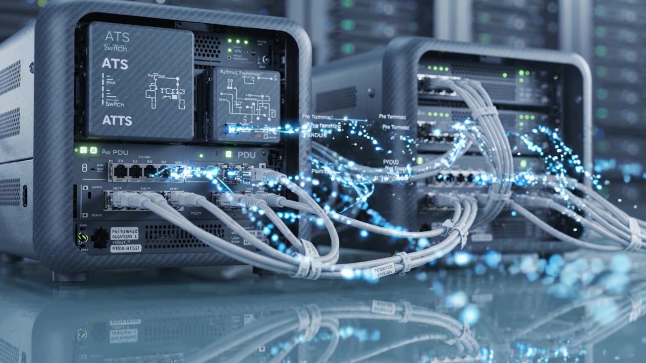 Advanced Network Infrastructure: Seamless Connectivity and Data Management through High-Performance Server Systems with Optimized Cable Configuration and Energy Flow