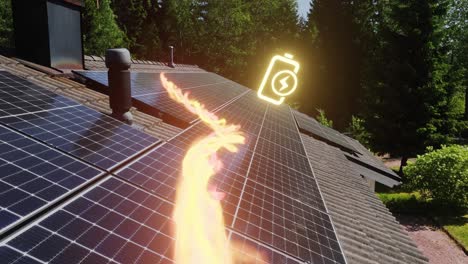 solar energy moving over photovoltaic modules on a house roof- 3d render