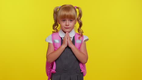 Teenage-student-girl-kid-in-school-uniform-praying,-looking-upward-and-making-wish,-begging-apology