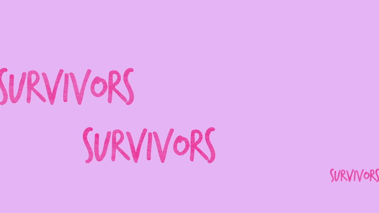 Animation of multiple pink survivor text appearing on pink background