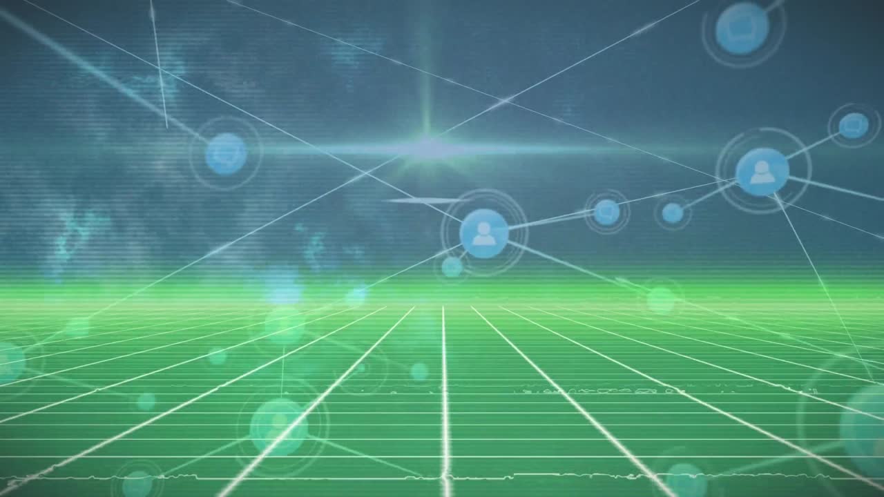 검은색 배경에 아이콘으로 연결 네트워크를 통해 간섭의 애니메이션